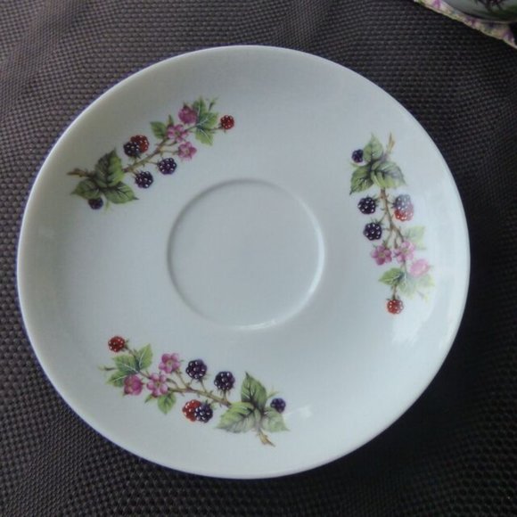 VTG FIELDER PORCELAIN TEAPOT AND CUP / SAUCER STACKED SET BERRY & FLORAL DESIGN - Picture 5 of 15